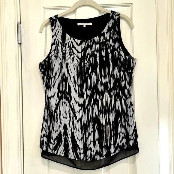 Violet & Claire Tops - Violet & Claire Sleeveless Black Abstract Blouse with Sheer Black at Hem sz. S